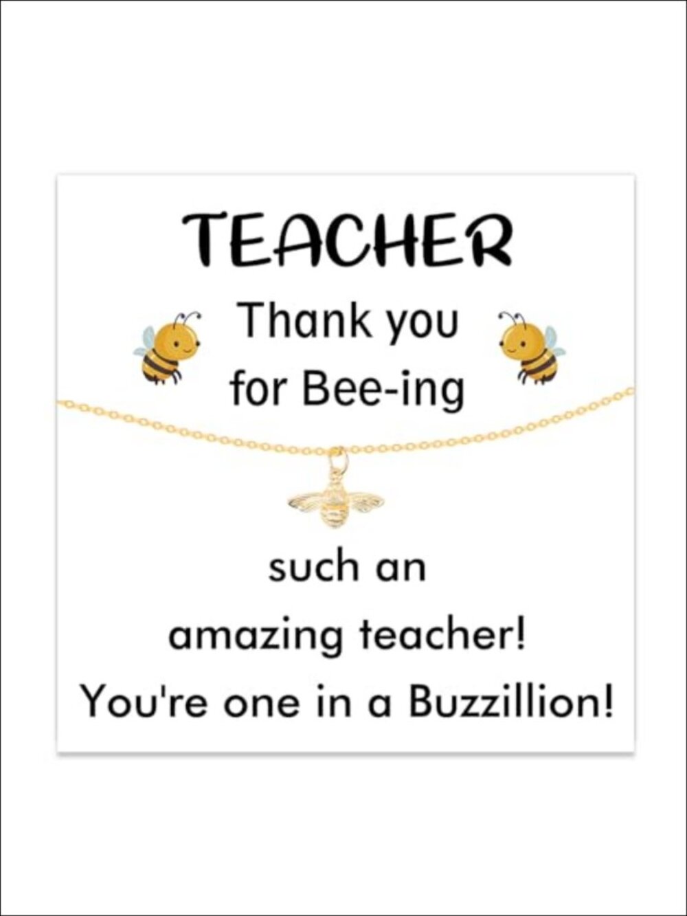 Golden Bee Pendant Necklace Teacher Appreciation Gift Box Card